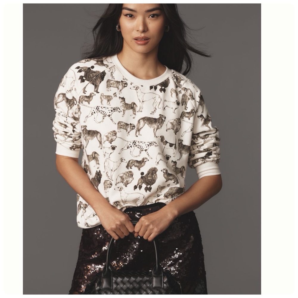 NWT Anthropologie Maeve Dogs Printed Spring Sweatshirt, XL